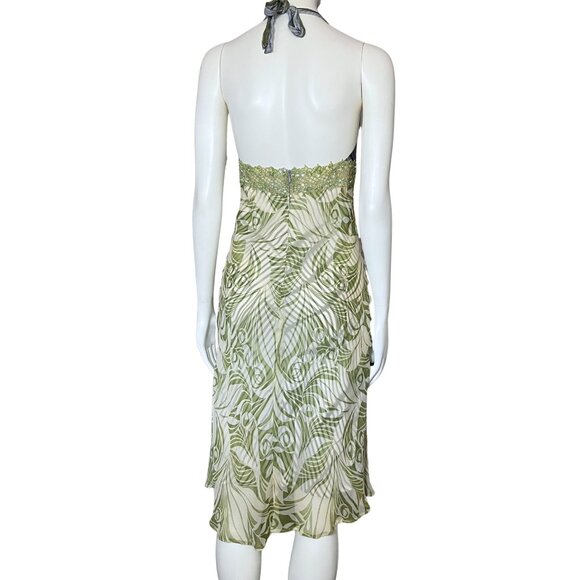 Vintage Y2K 100% Silk Funky Green Halter Dress Sequins. XS Fairy Grunge Festival - Picture 5 of 13